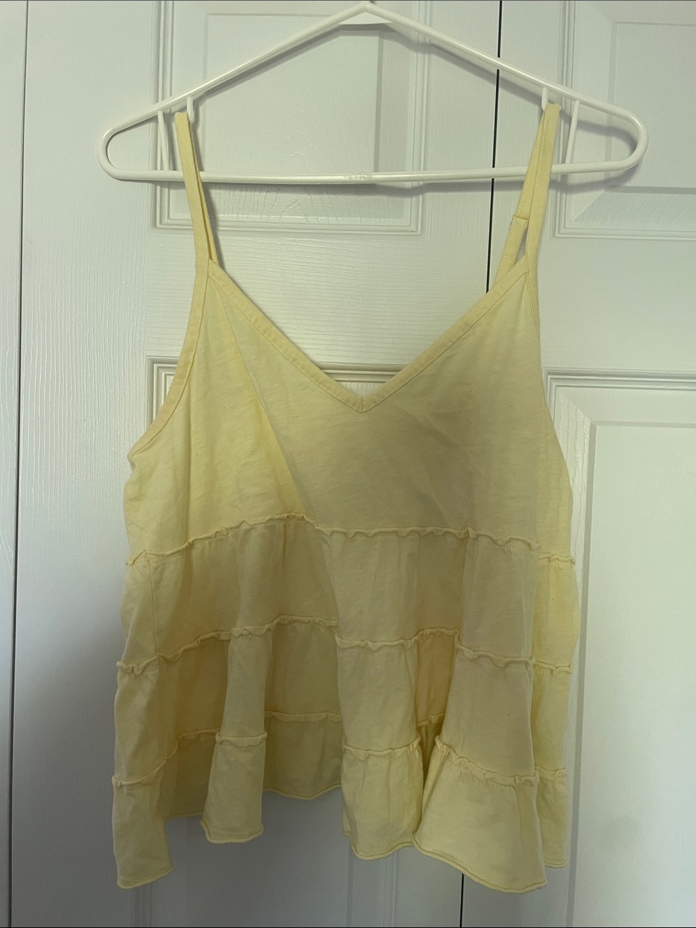 Pale yellow American Eagle ruffle tank top